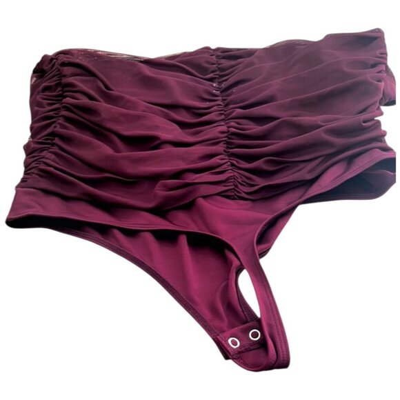 Express Maroon Ruched Body Contour Bodysuit XL - Picture 7 of 16